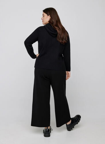 Loose knitted trousers with a drawstring, Black, Model image number 0