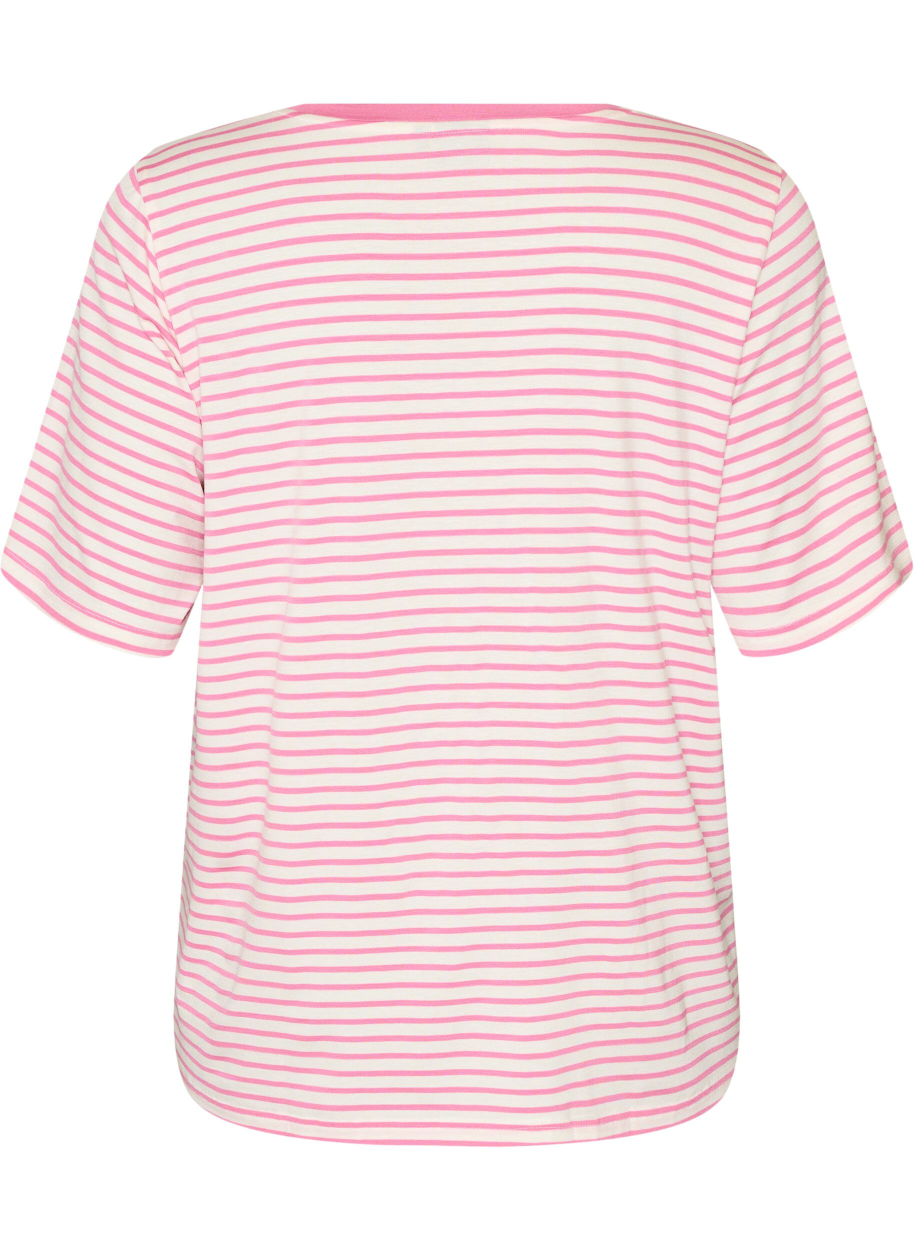 Zizzifashion T-shirt with TENCEL&trade; Lyocell and stripes, Pink, Packshot image number 1