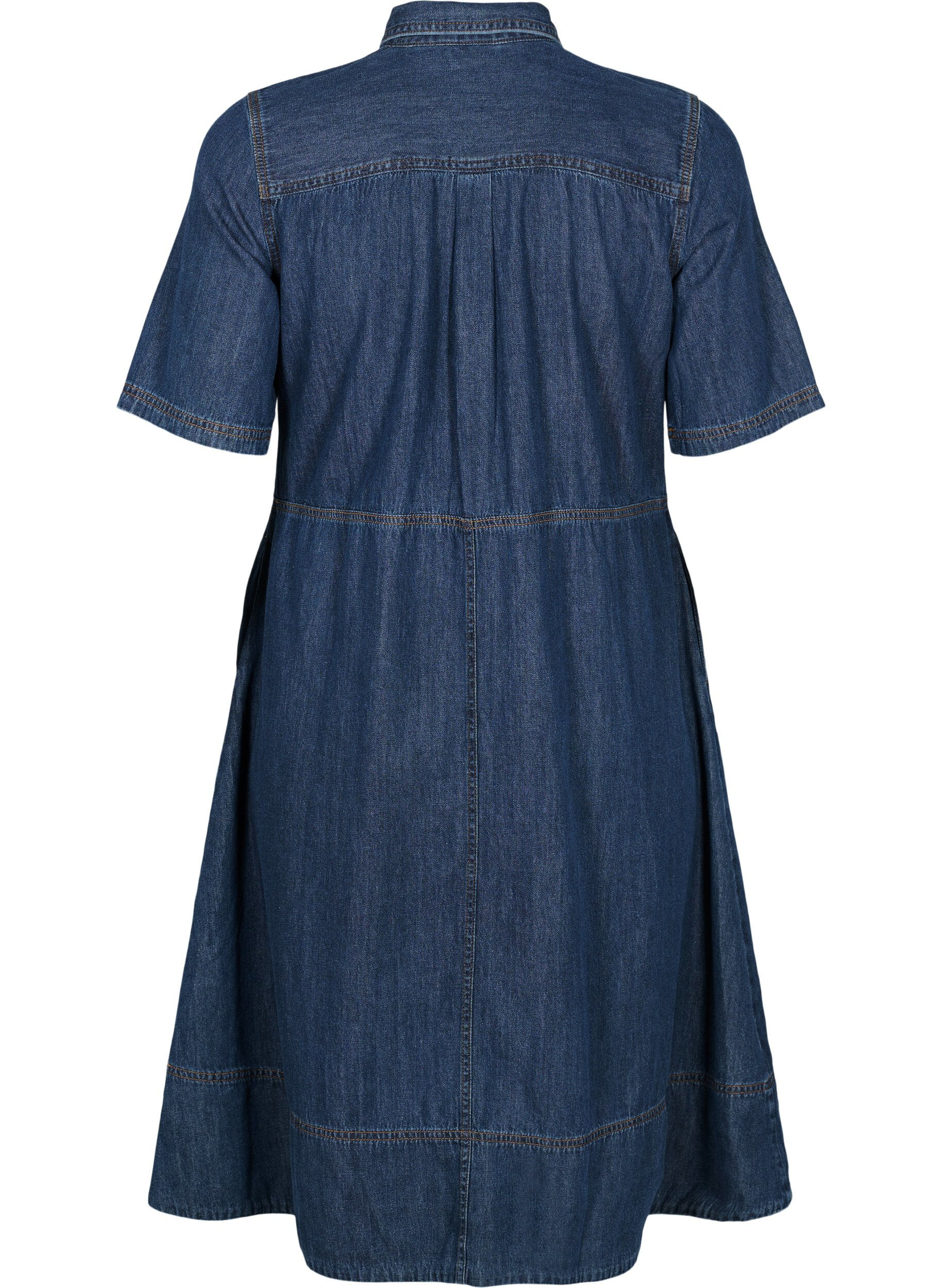 Zizzifashion Denim shirt dress with short sleeves, Blue, Packshot image number 1