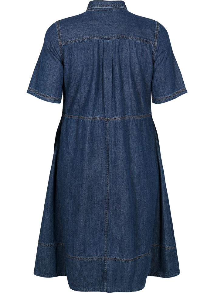 Denim shirt dress with short sleeves, Blue, Packshot image number 1
