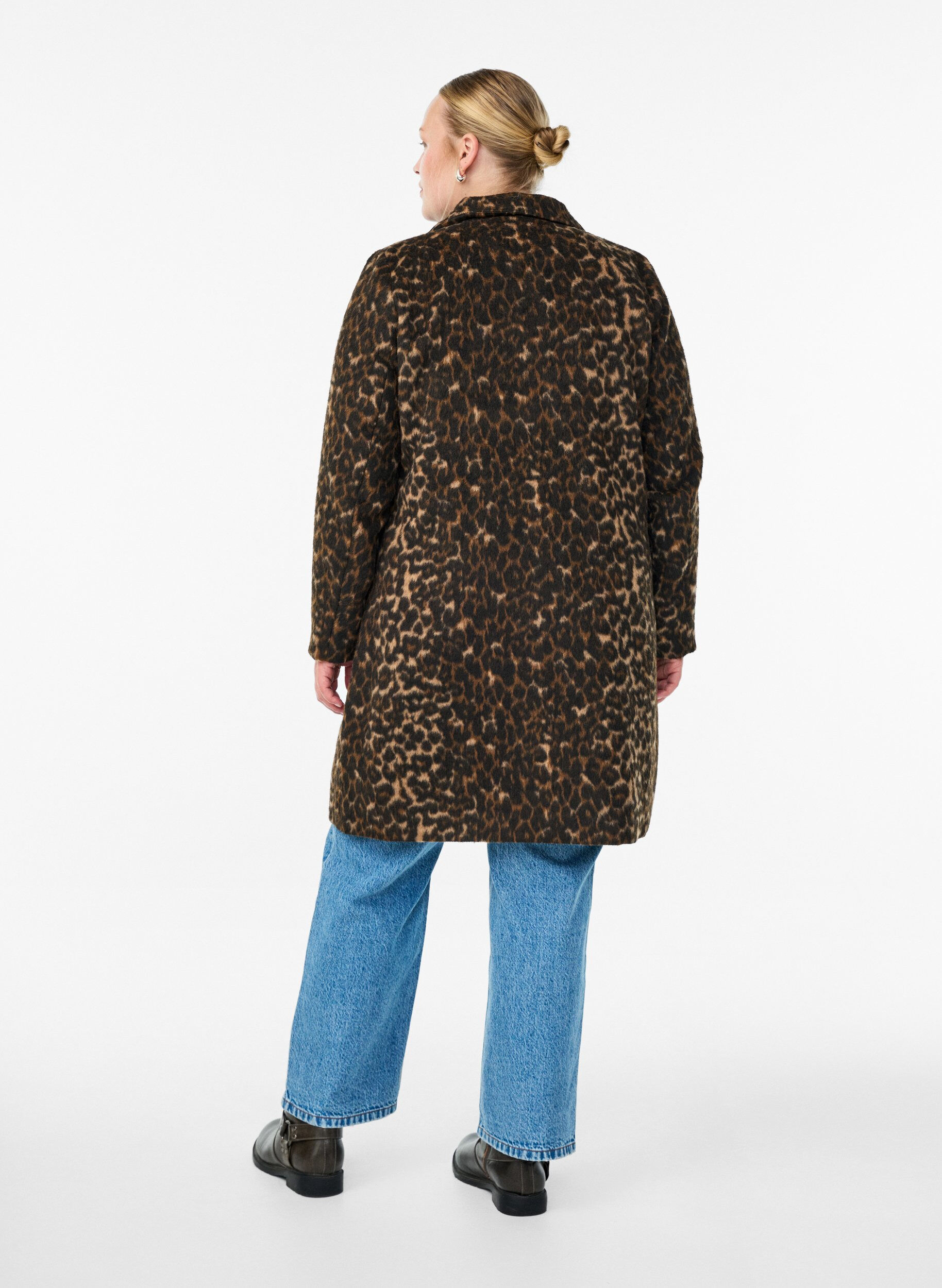 Zizzifashion Leopard print coat with double-breasted button closure, Brown, Model image number 2