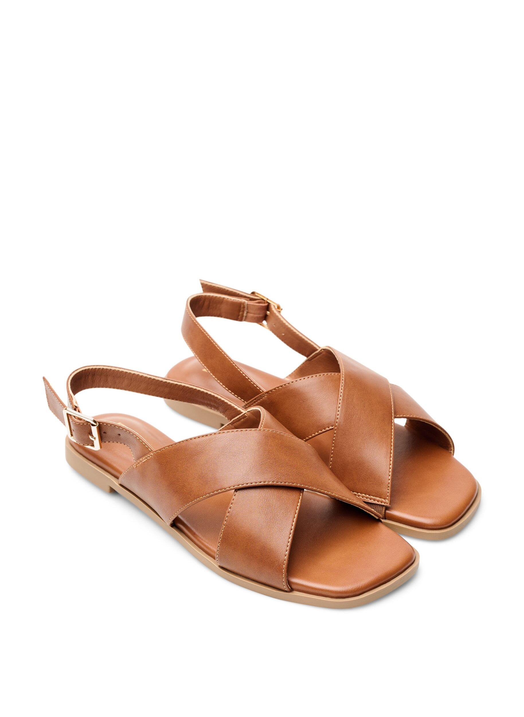 Zizzifashion Leather sandal with criss-cross straps, Brown, Packshot image number 1