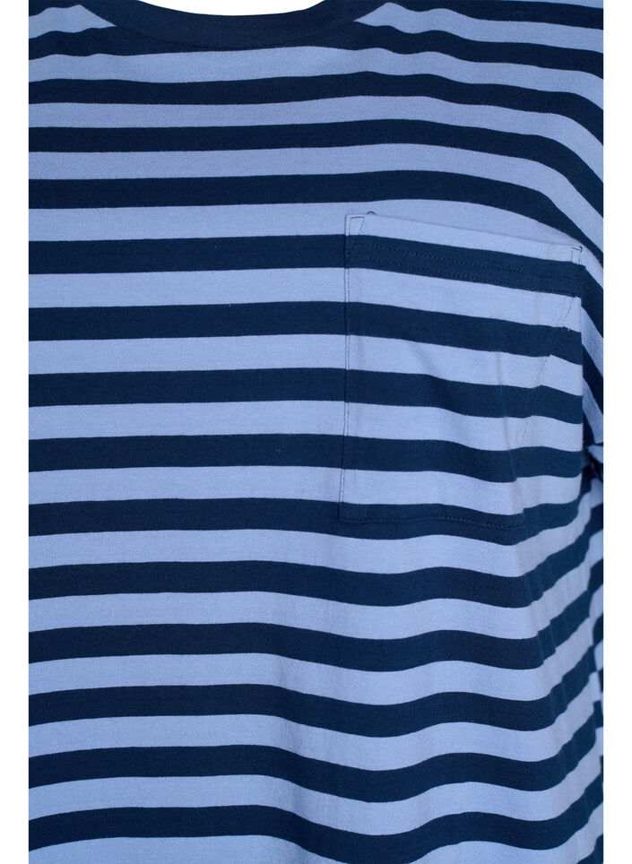 Long night t-shirt in organic cotton with stripes, Blue, Packshot image number 2