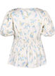 Floral satin blouse with puff sleeves, Off White Blue Fl., Packshot image number 1