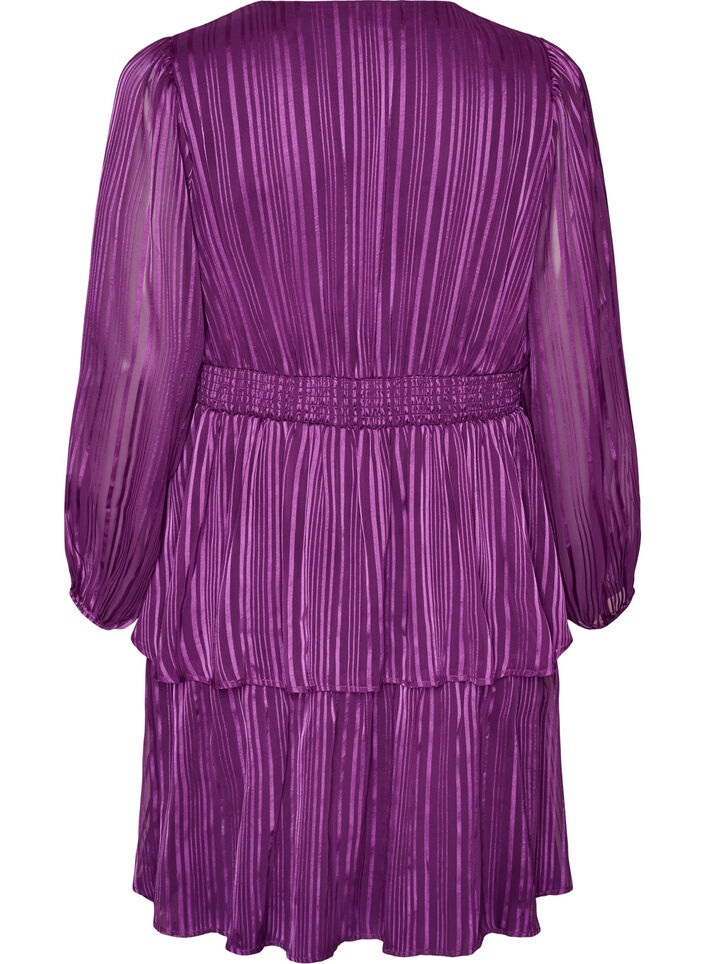 Knee-length dress with sheer stripes and wrap effect, Purple, Packshot image number 1
