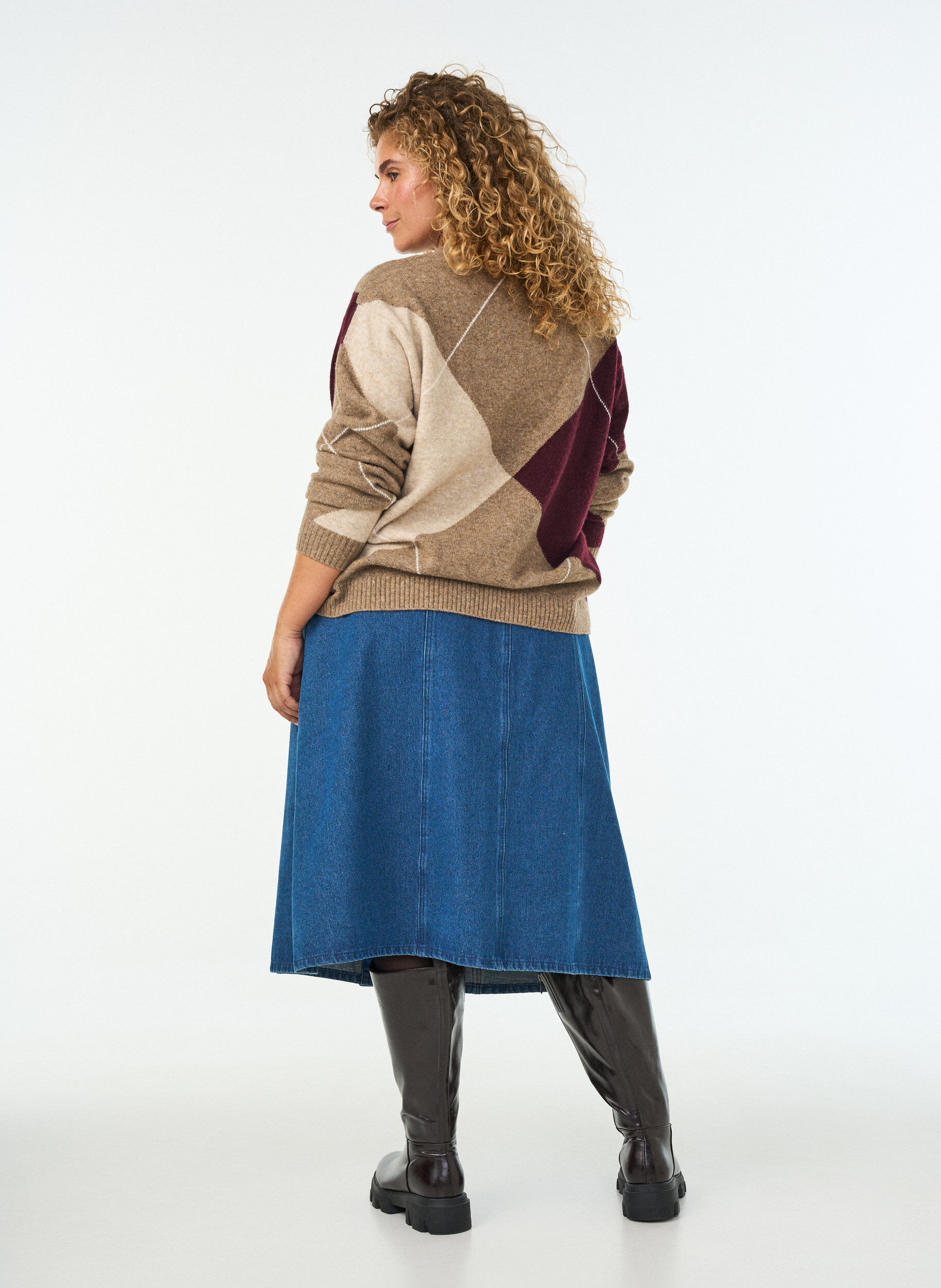 ZizzifashionA-line denim skirt with wavy button placket, Blue, Model image number 1