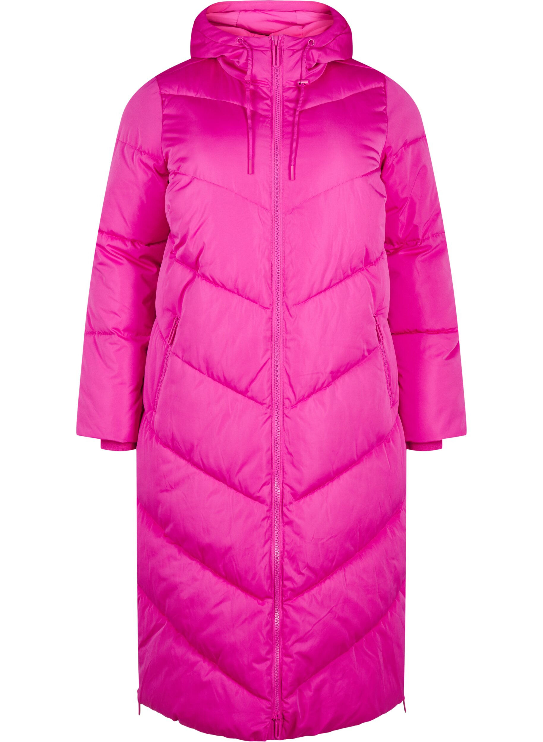 Zizzifashion Long puffer coat with hood and pockets, Pink, Packshot image number 0