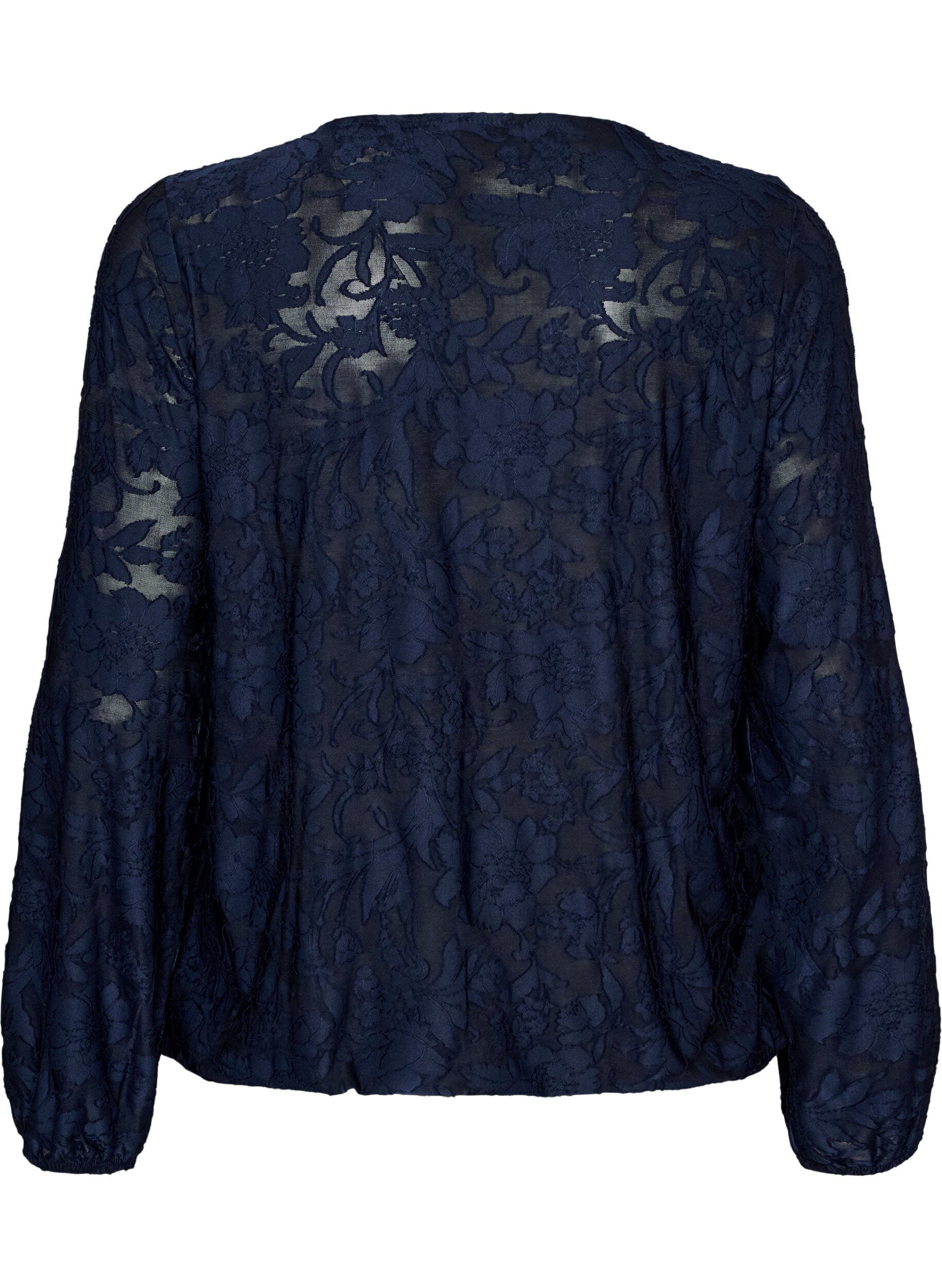 ZizzifashionSheer blouse with floral texture and long sleeves, Blue, Packshot image number 1