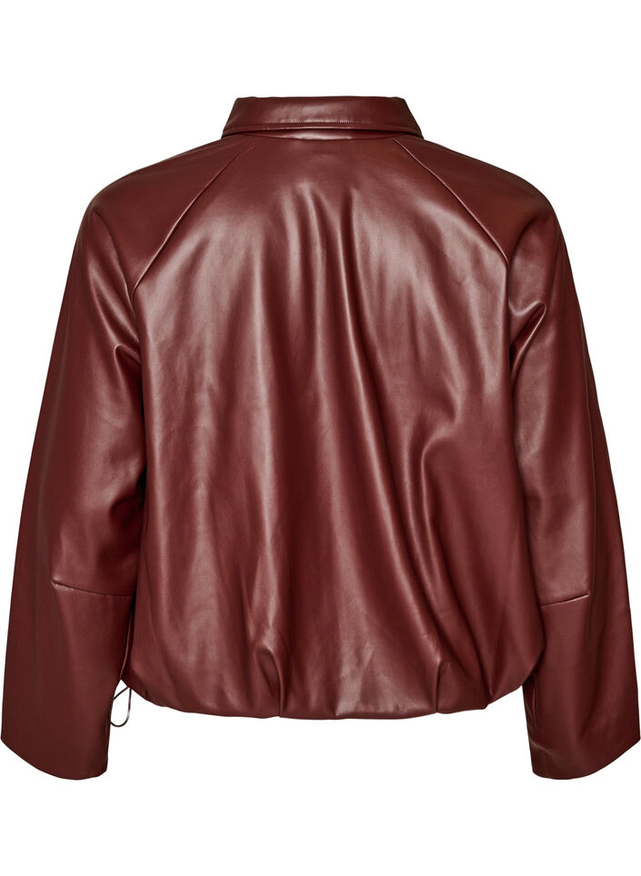 Faux leather bomber jacket with a drawstring hem, Brown, Packshot