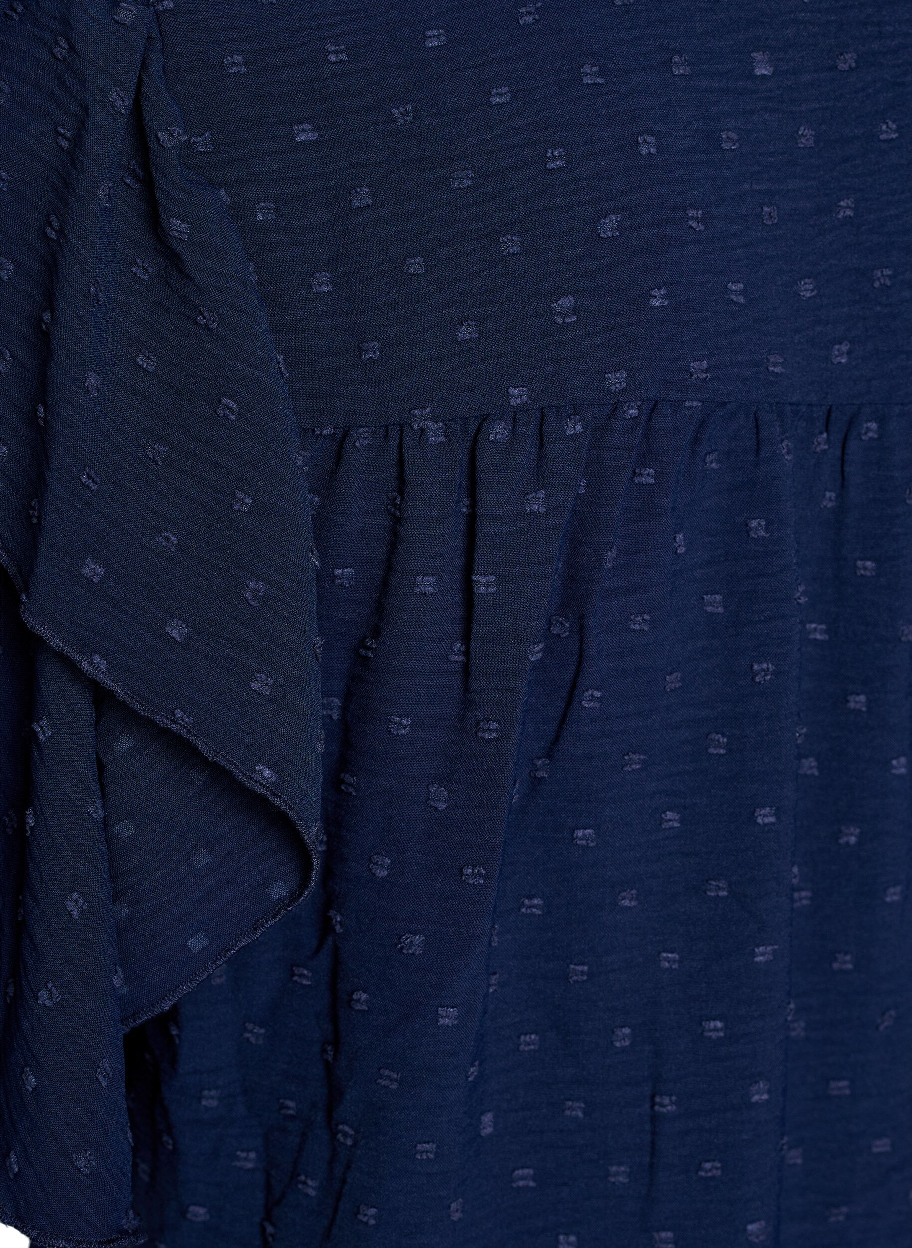 Zizzifashion Short dress with ruffle sleeves and dotted texture, Navy Blazer, Packshot image number 3
