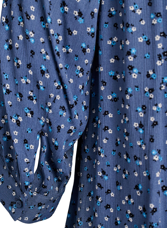 Tunic with floral print and 3/4 sleeves, Blue, Packshot image number 3