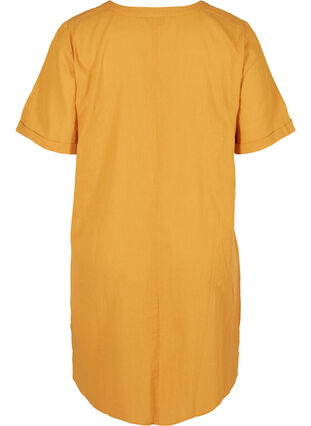 Short-sleeved dress in a cotton blend with linen, Honey Mustard, Packshot image number 1