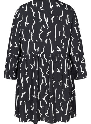 Printed viscose tunic with 1/2 sleeves, Black Paint Strokes, Packshot image number 1