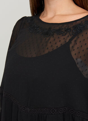 Textured tunic with 3/4 length sleeves, Black, Model image number 2