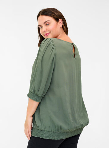 Viscose blouse with 3/4 sleeves and smock, Thyme, Model image number 1