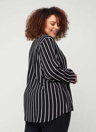 Striped blouse in viscose, Black White stripe, Model image number 1
