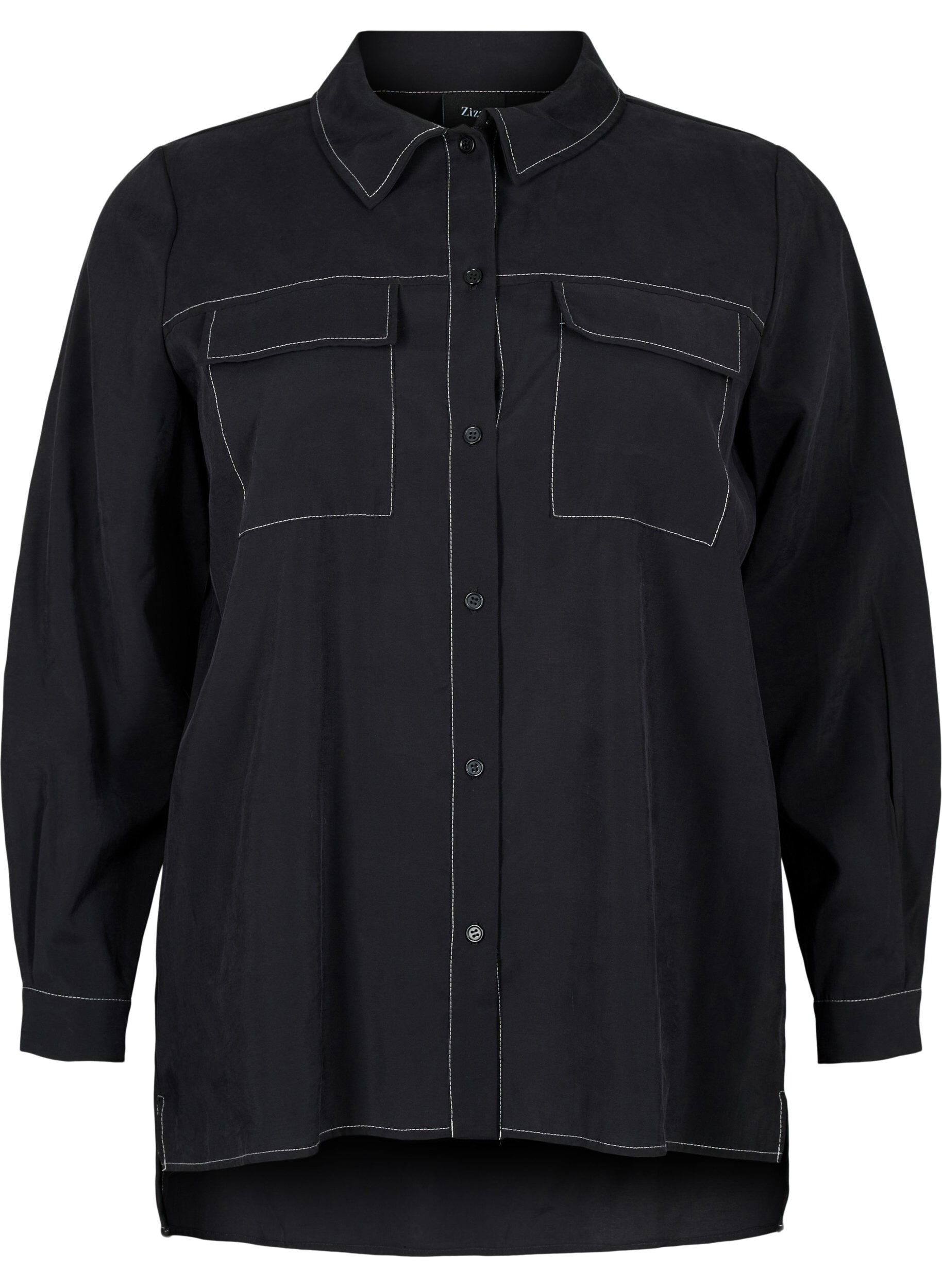 Zizzifashion Shirt with contrast stitching, Black, Packshot image number 0