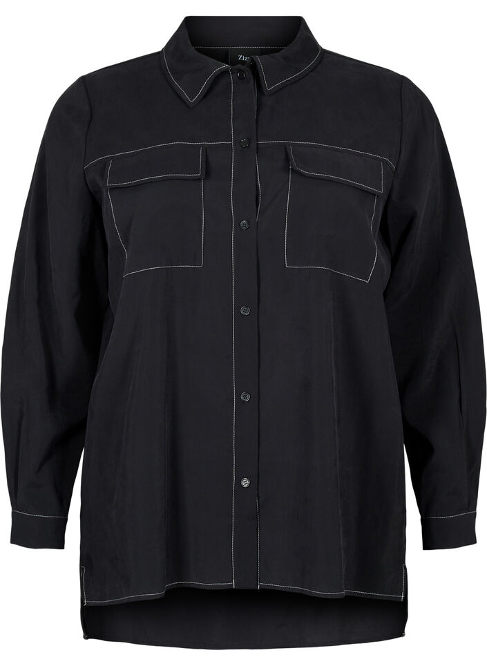 Shirt with contrast stitching, Black, Packshot image number 0