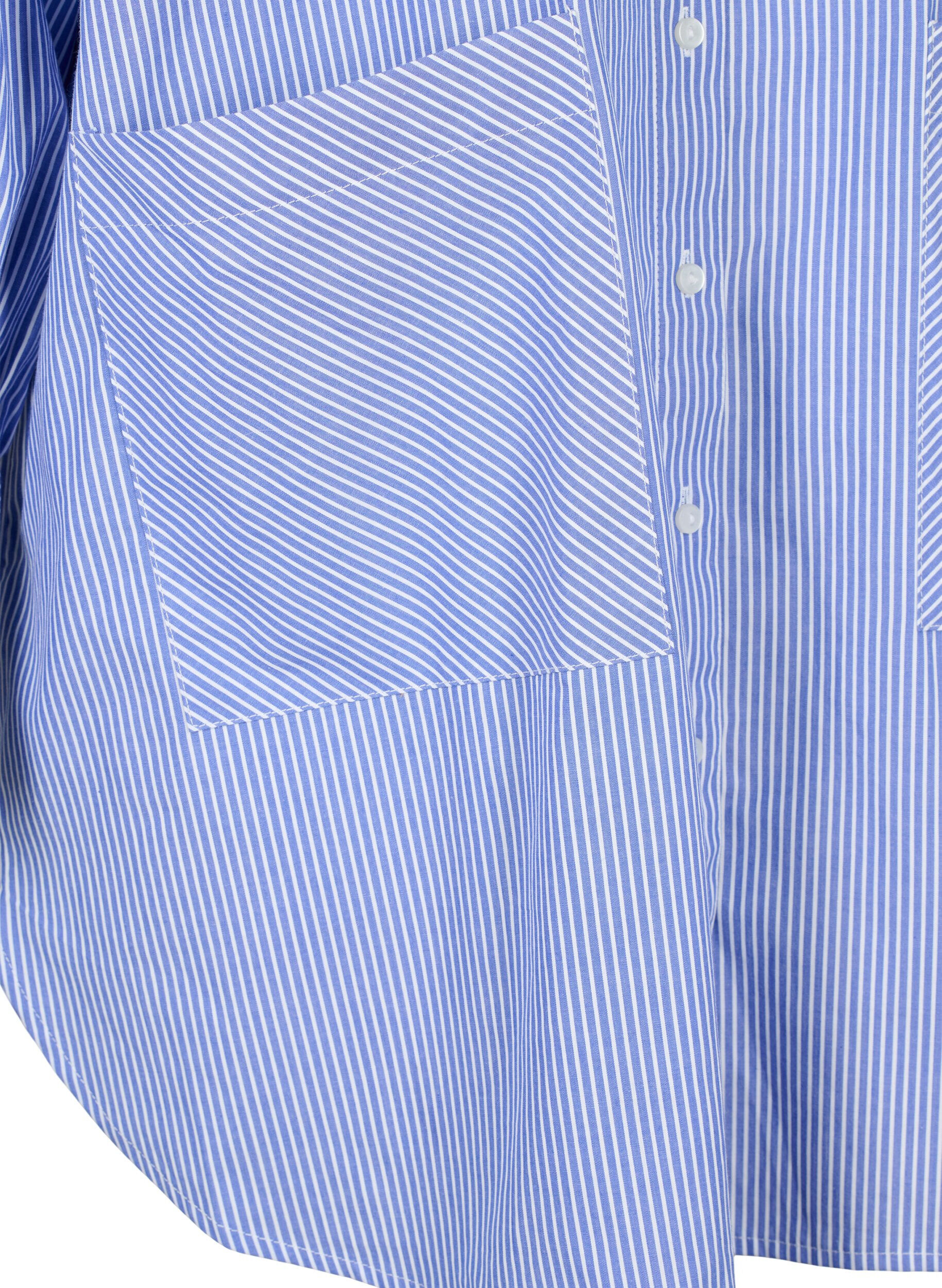 Zizzifashion Loose-fitting striped cotton shirt, Baja Blue Stripe, Packshot image number 2