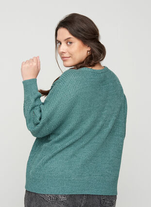 Knitted blouse with a round neck, Sea Pine, Model image number 1