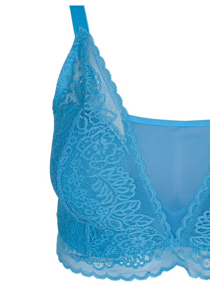 Bra with lace and soft padding, Blue, Packshot image number 2