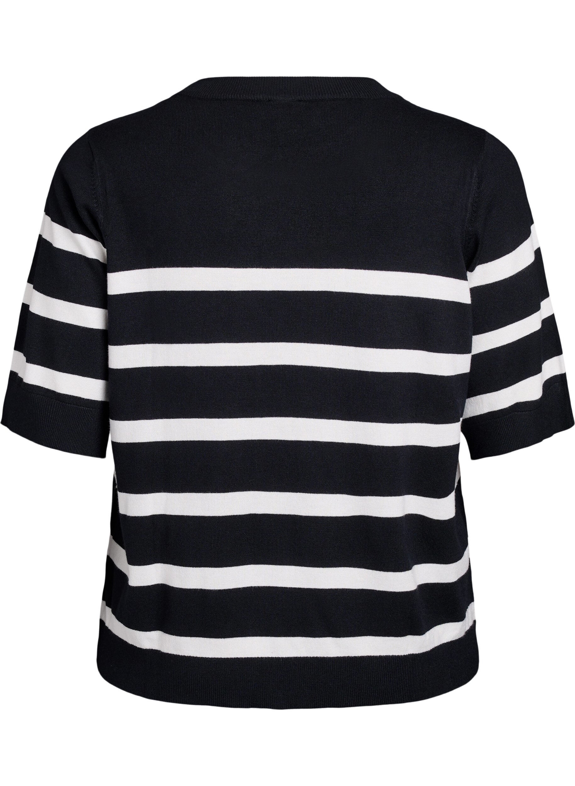 Zizzifashion Striped knit top with short sleeves, Black, Packshot image number 1