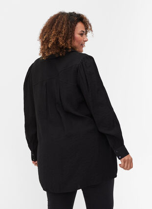 Long, solid-coloured, viscose blend shirt, Black, Model image number 1