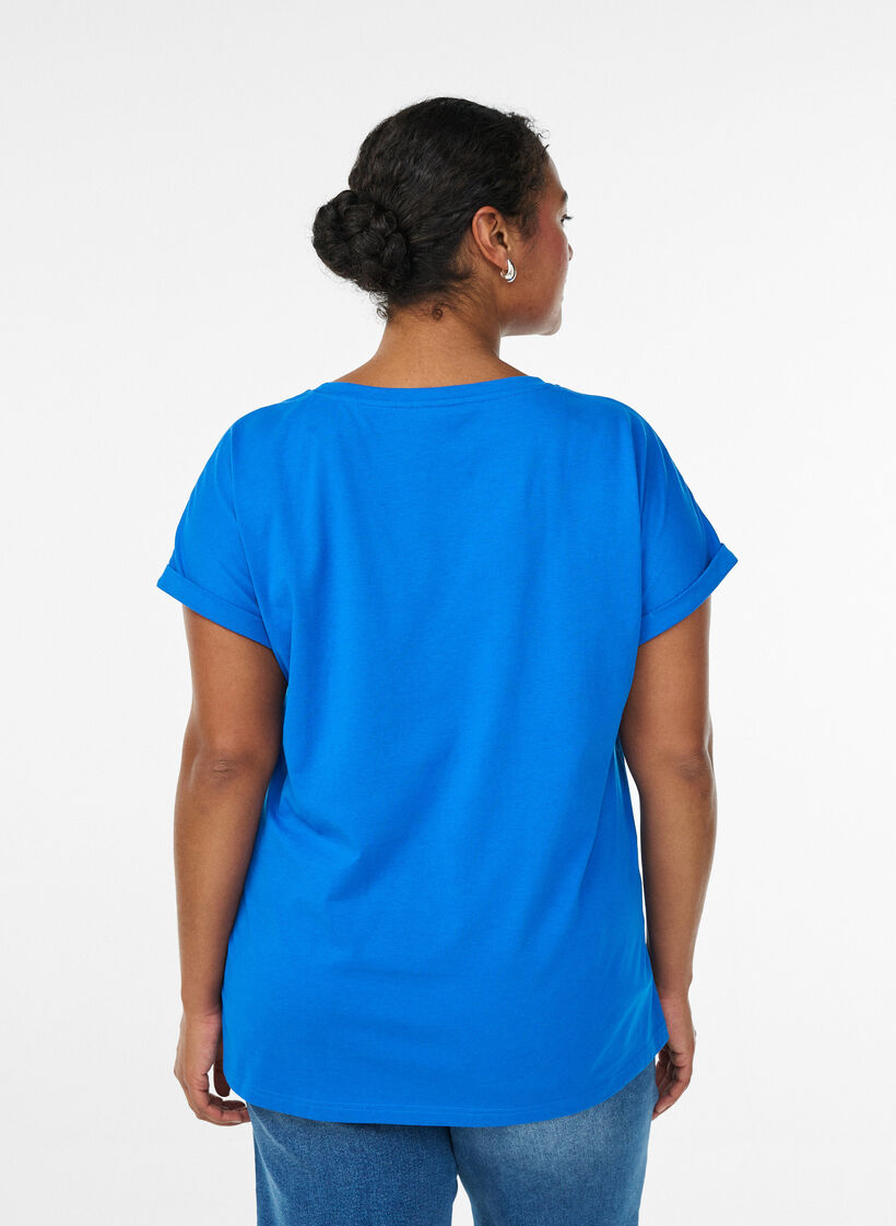 Short-sleeved t-shirt in a cotton blend, Blue, Model image number 2