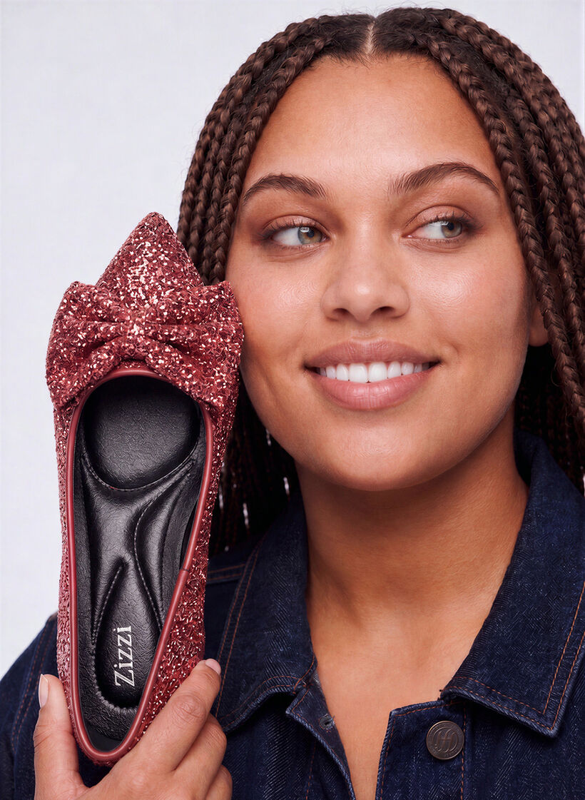 Glitter pump with bow, Red, Image image number 0