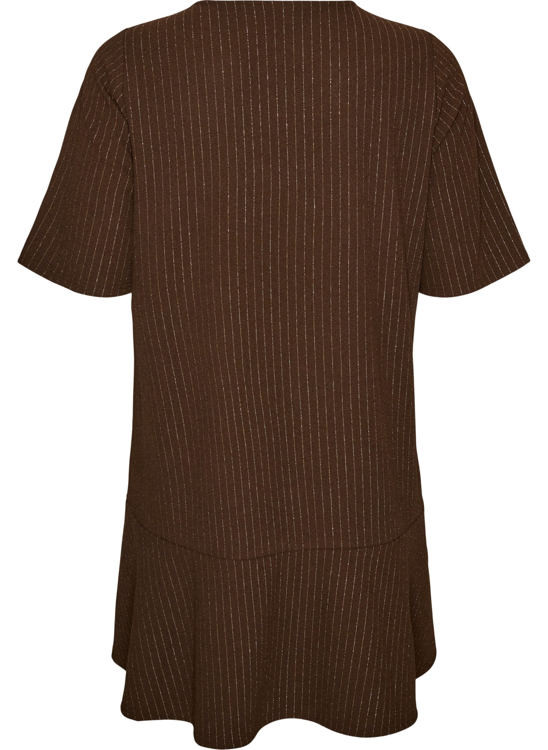 ZizzifashionShort A-line dress with glitter stripes, Brown, Packshot image number 1
