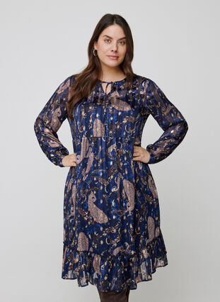 Long-sleeved A-line dress with print, Paisley Foil, Model image number 0