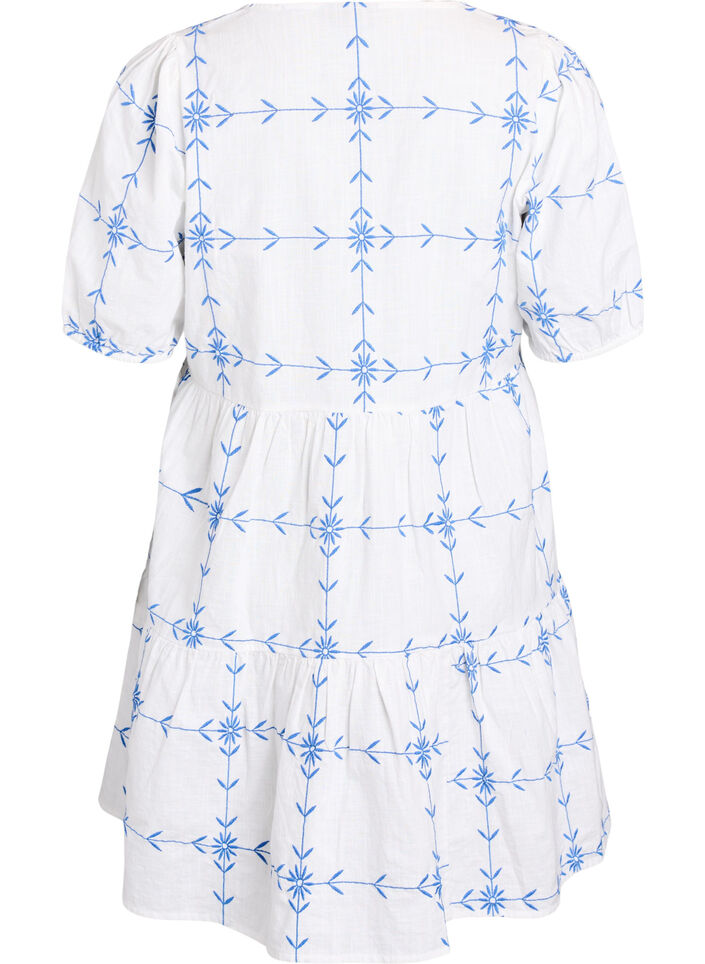 Short dress with V-neck and embroidery, White, Packshot image number 1