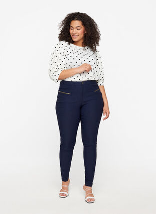 Dotted t-shirt with puff sleeves, White w. Black Dots, Model image number 2