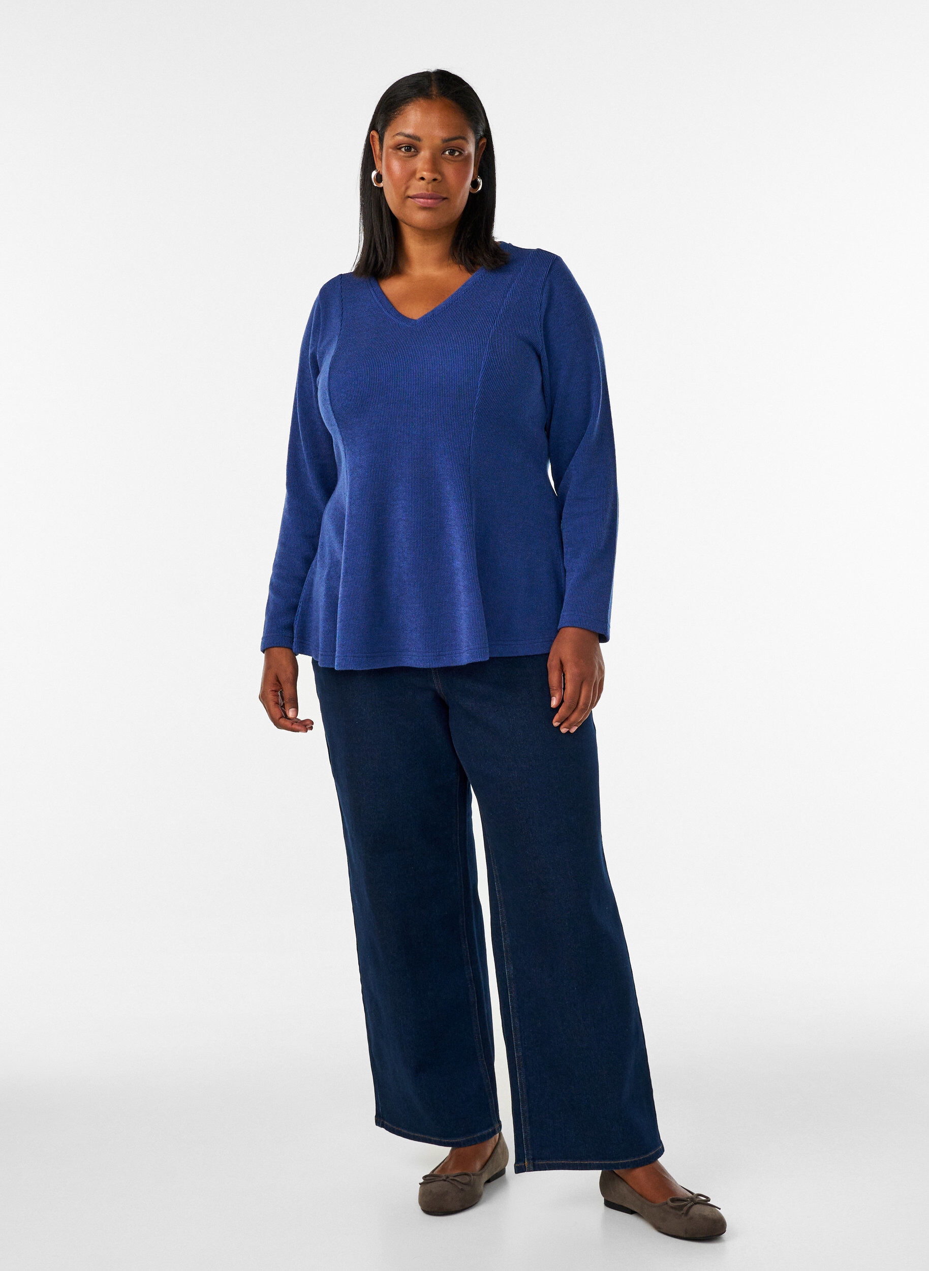 ZizzifashionJersey blouse with a ribbed texture and an A-line fit, Blue, Model image number 1