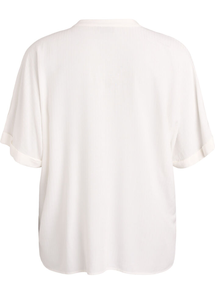 Viscose shirt with short sleeves and ruched detail, Vanilla, Packshot image number 1