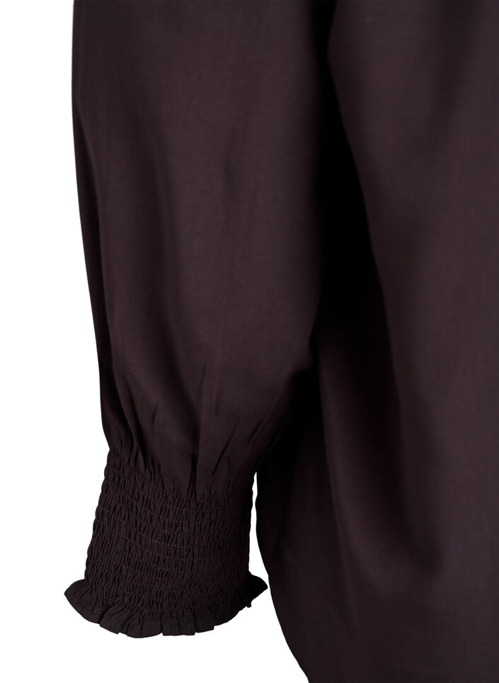 Blouse with ruffle collar and ruching, Brown, Packshot image number 3