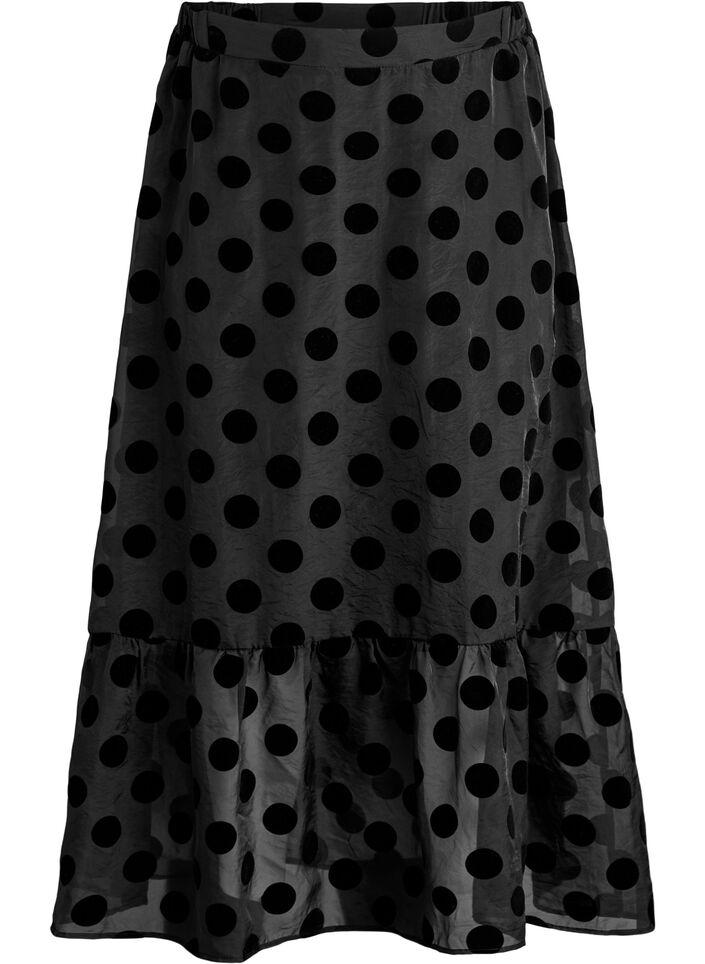 Midi skirt in organza-look with velvet dots, Black, Packshot image number 0