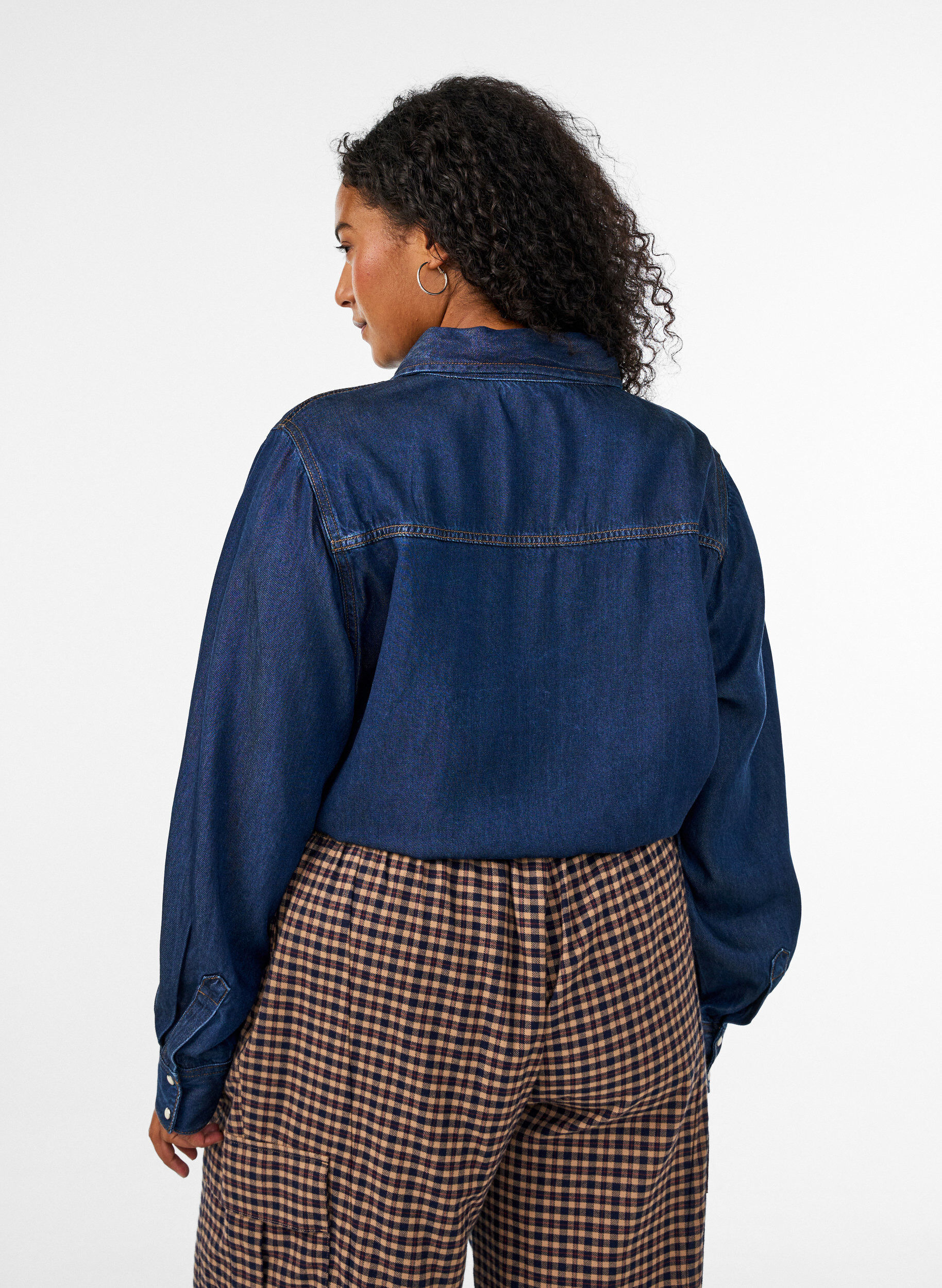 ZizzifashionDenim shirt in lyocell with press studs, Blue, Model image number 2