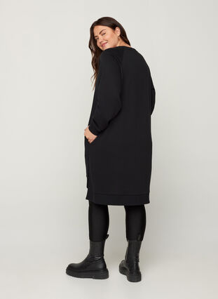 Sweater dress with pockets and slits, Black, Model image number 1
