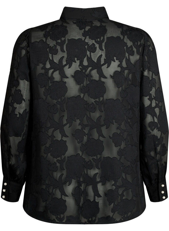 Jacquard shirt with pearl buttons, Black, Packshot image number 1