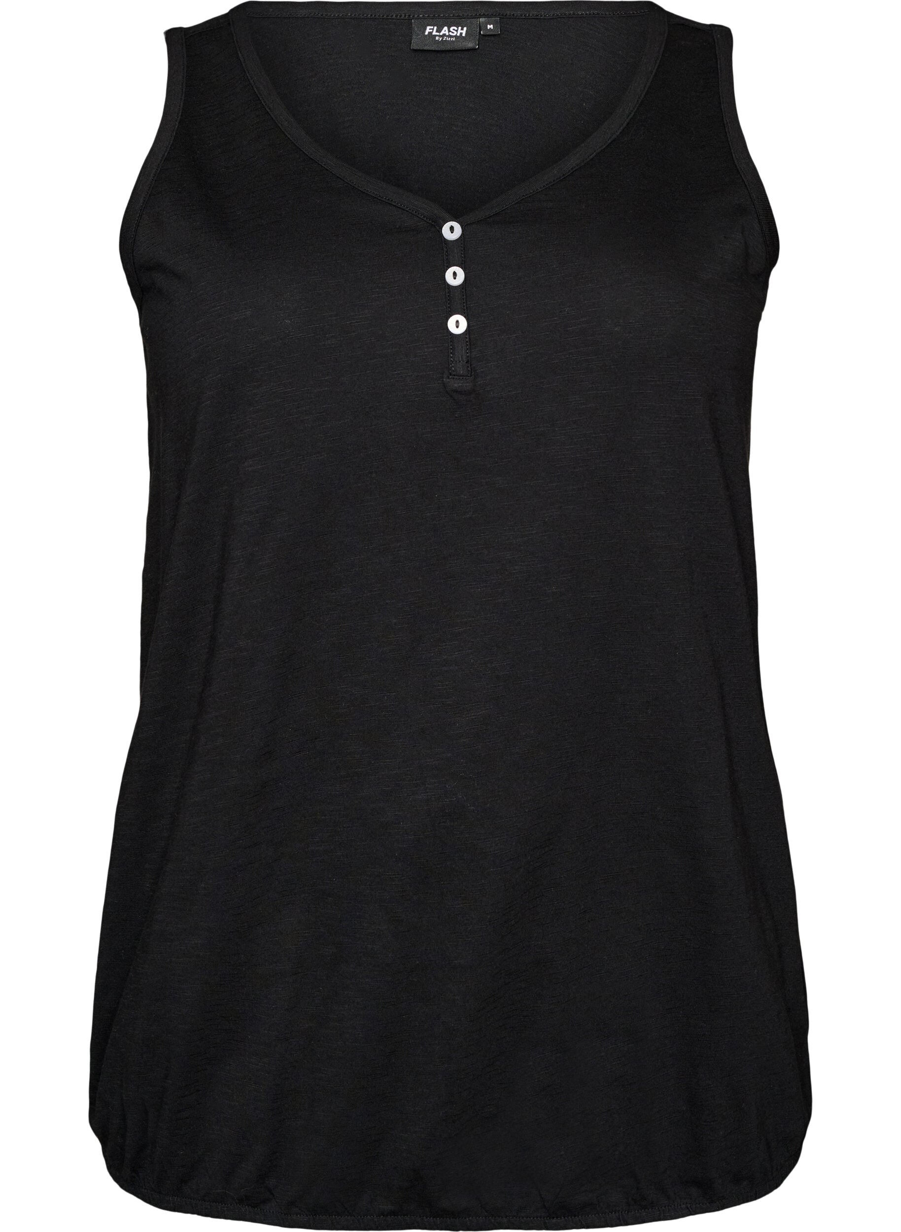 Zizzifashion Tank top in organic cotton with V-neck and buttons, Black, Packshot image number 0