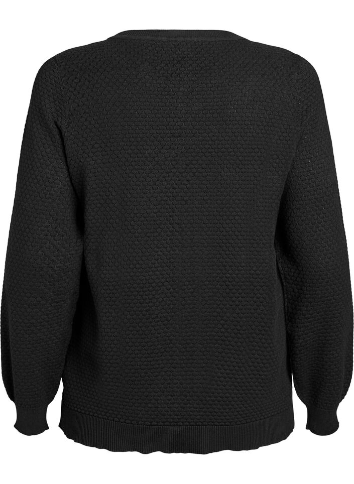 Knit blouse in cotton with textured pattern, Black, Packshot image number 1