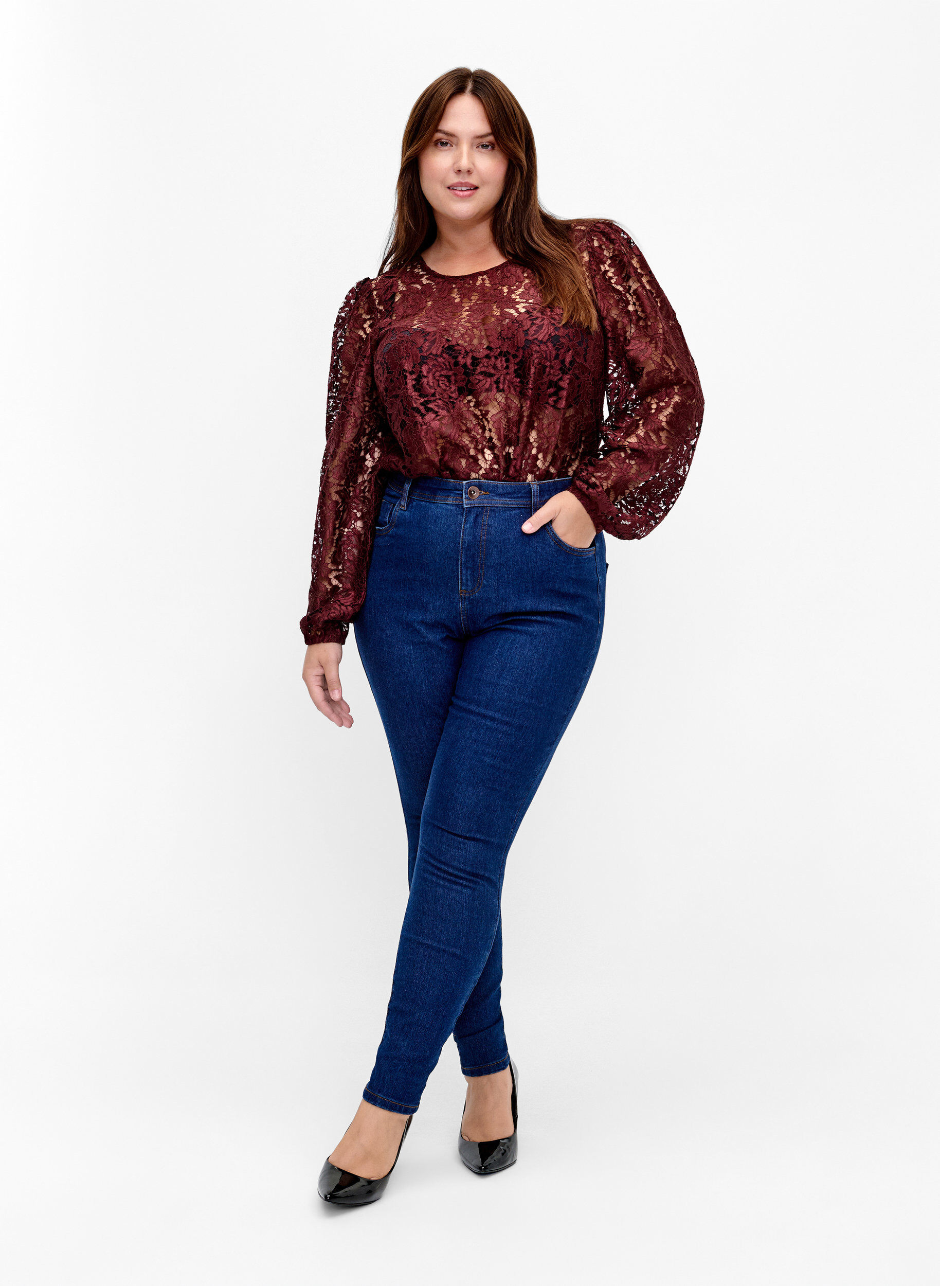 Zizzifashion FLASH - Long sleeve lace blouse, Port Royal, Model image number 2