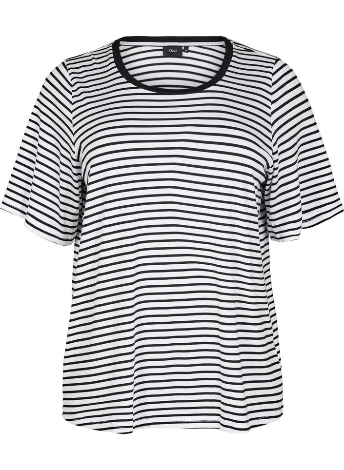 T-shirt with TENCEL™ Lyocell and stripes, White, Packshot image number 0