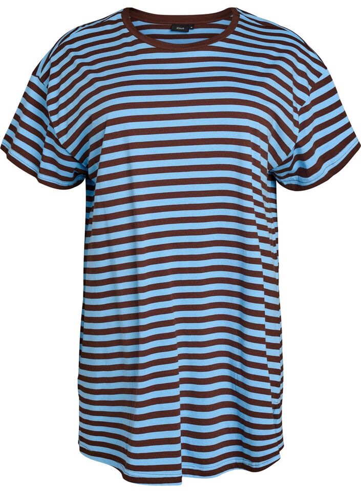 Long striped night T-shirt, Light Blue, Packshot image number 0