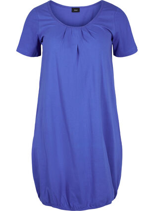 Short-sleeved cotton dress with round neckline, Dazzling Blue, Packshot image number 0