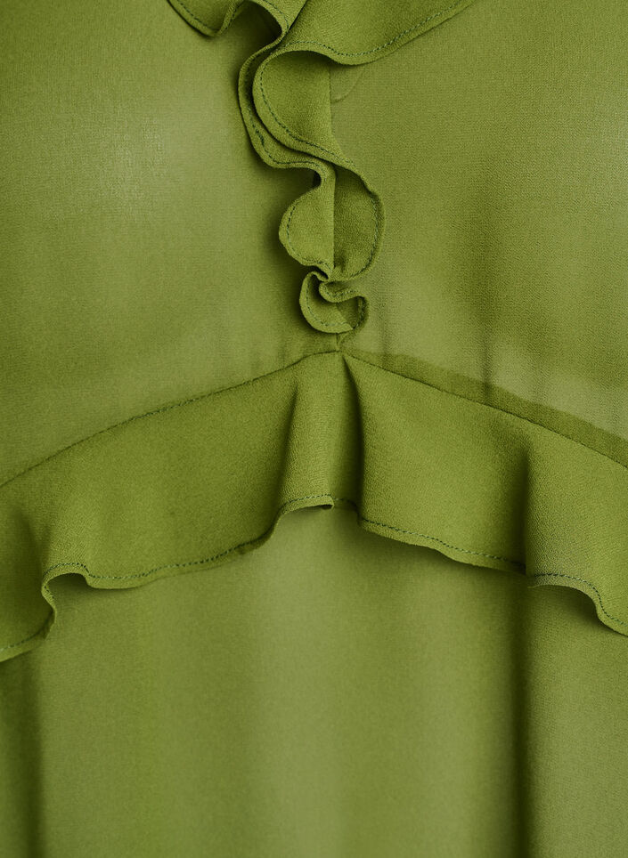 Lightweight dress with ruffles and a V-neck, Green, Packshot image number 2