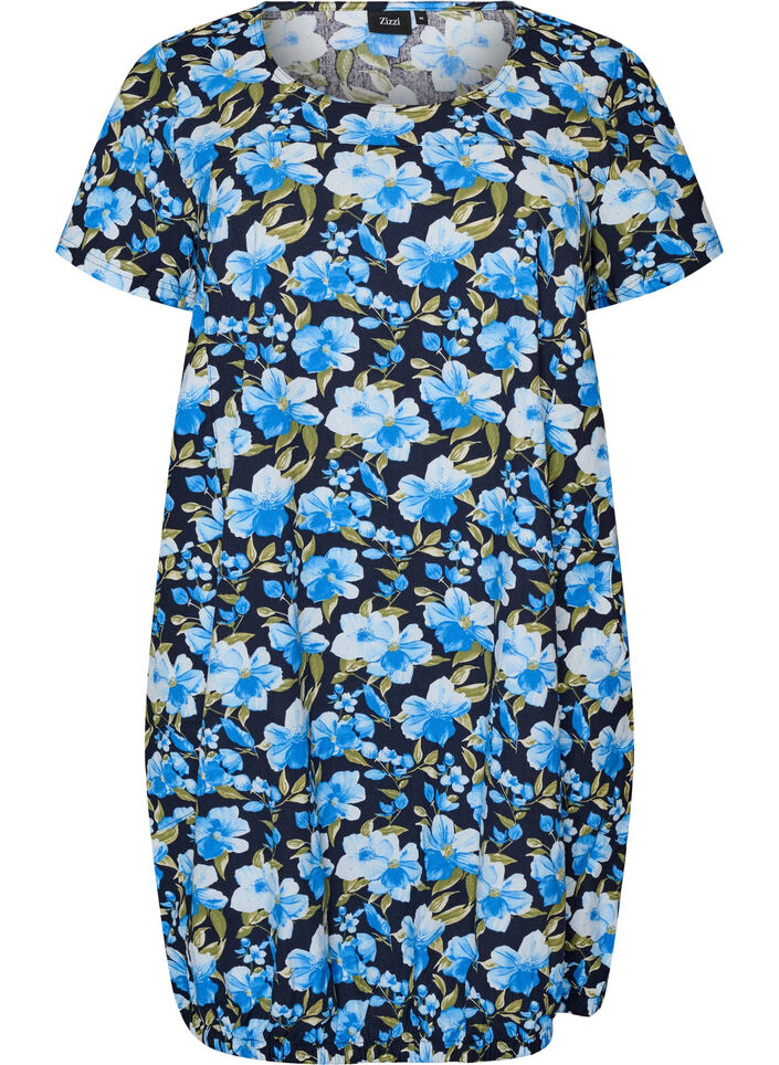Short-sleeved, printed cotton dress, Blue, Packshot image number 0