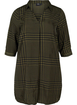Printed tunic with 3/4 length sleeves, Ivy green/Black, Packshot image number 0