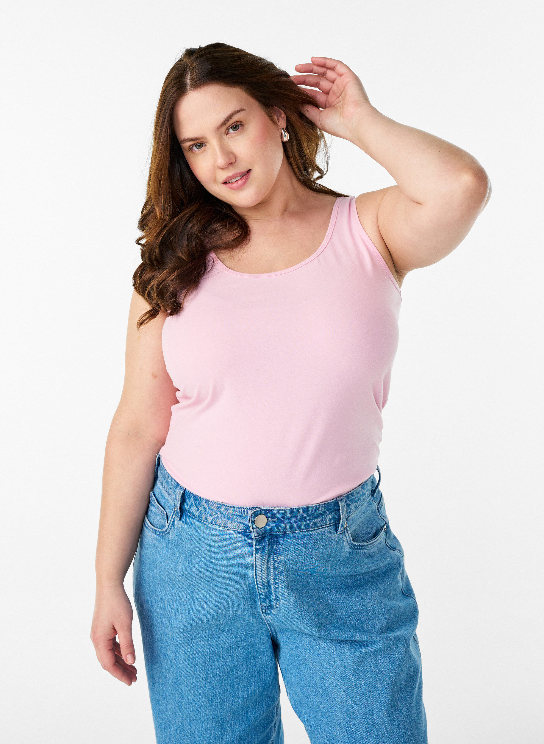 Solid color basic top in cotton, Rose, Model